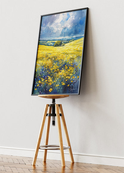 Golden Wildflower Fields – Bright Countryside Landscape Canvas & Poster Print – AI PRINT LAB