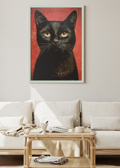 Black Cat Vintage Portrait Poster & Canvas Print – Retro Feline Wall Art