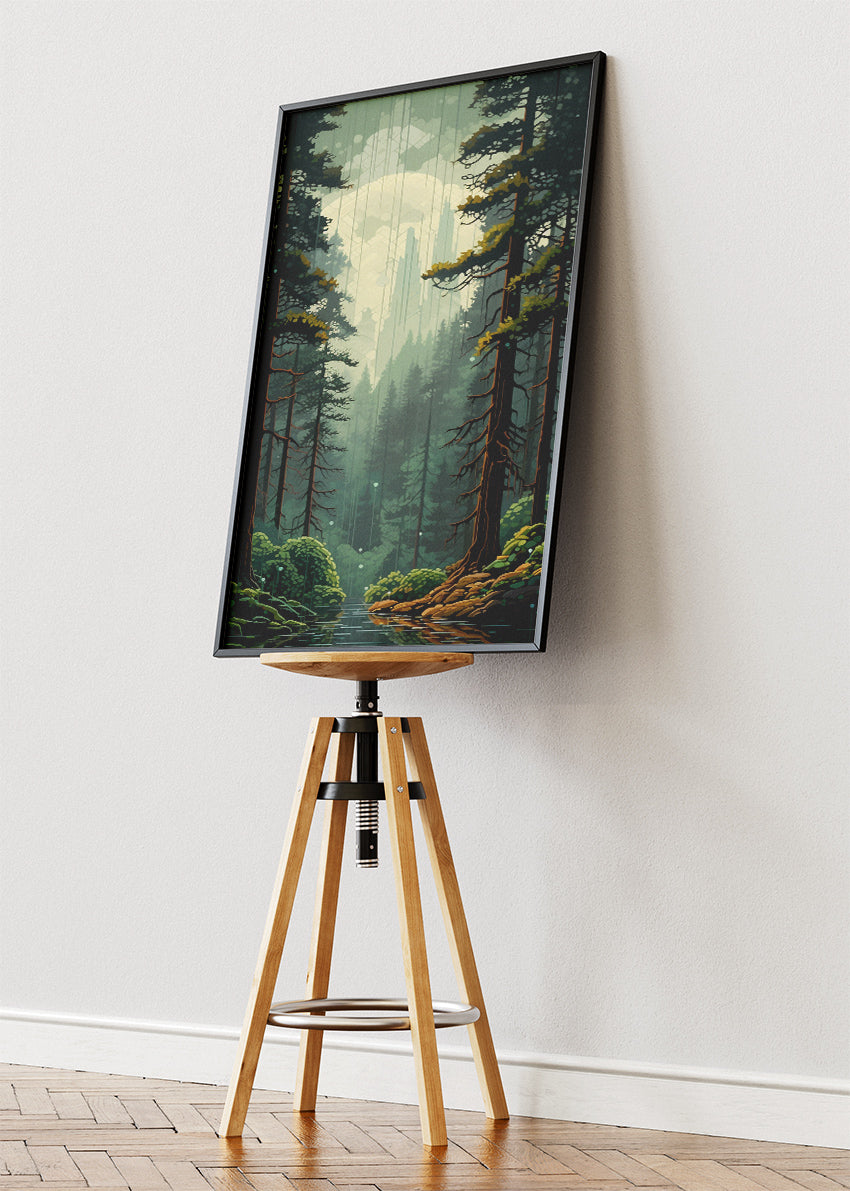 Mystical Pine Forest River Landscape Canvas & Poster Print – AI PRINT LAB