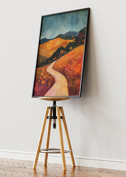 Autumn Pathway Hills – Warm Countryside Landscape Canvas & Poster Print – AI PRINT LAB