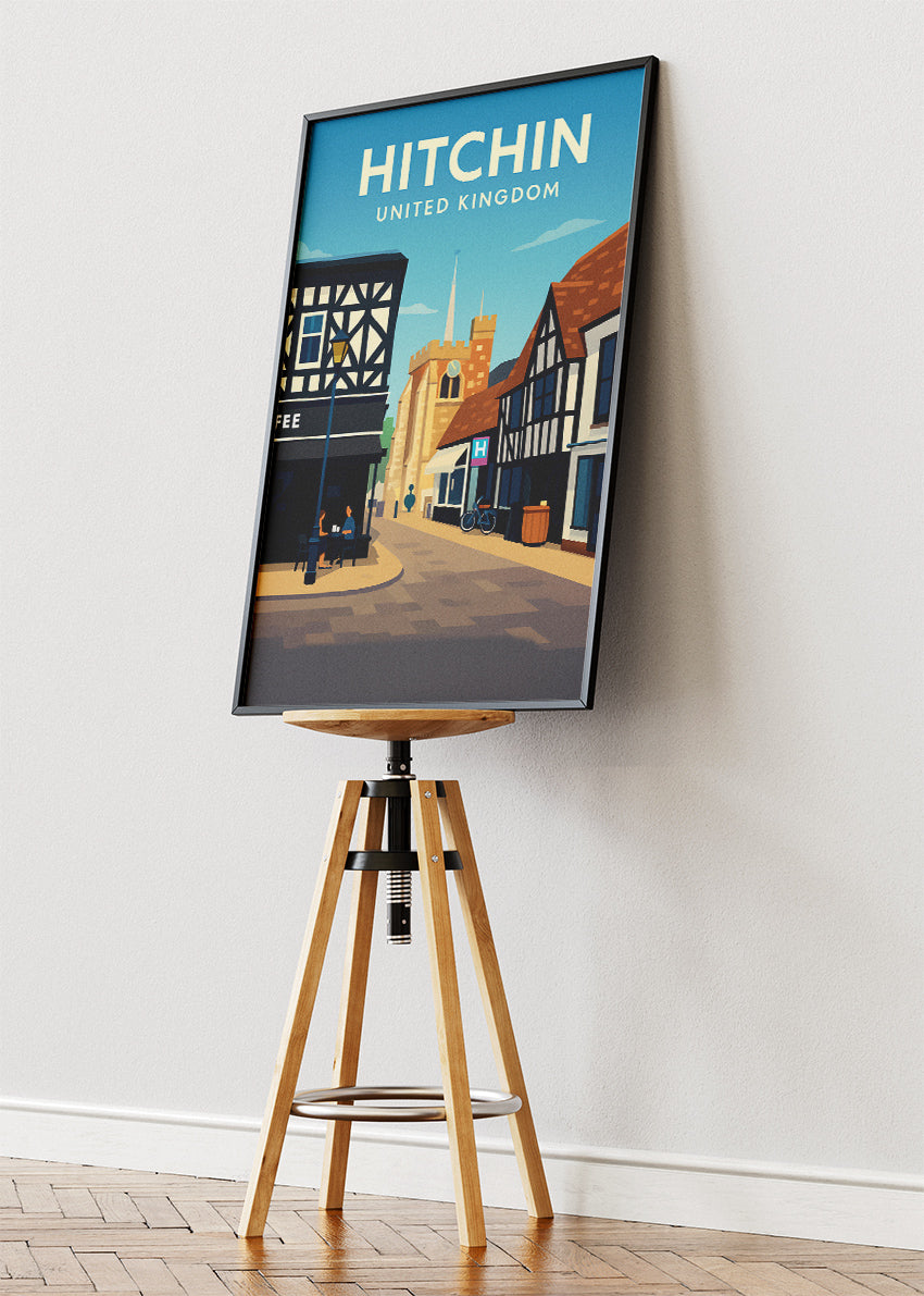 Hitchin Town Centre Poster & Canvas Print – Illustrated Hertfordshire Street Art – A1001
