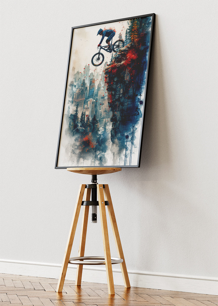 Mountain Bike Jump Art Print & Canvas – Urban Cliff Cycling Wall Art