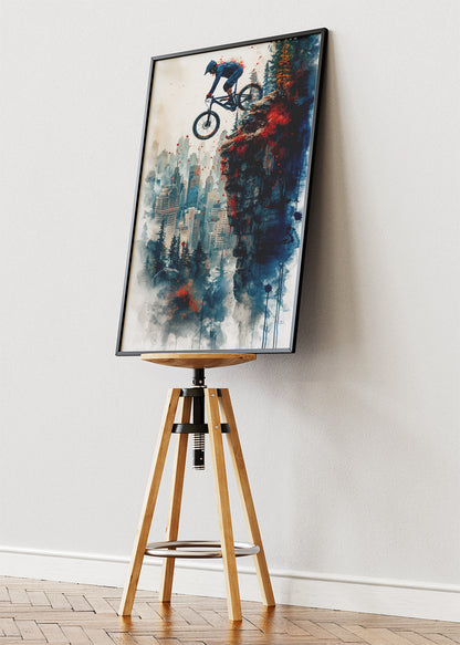 Mountain Bike Jump Art Print & Canvas – Urban Cliff Cycling Wall Art