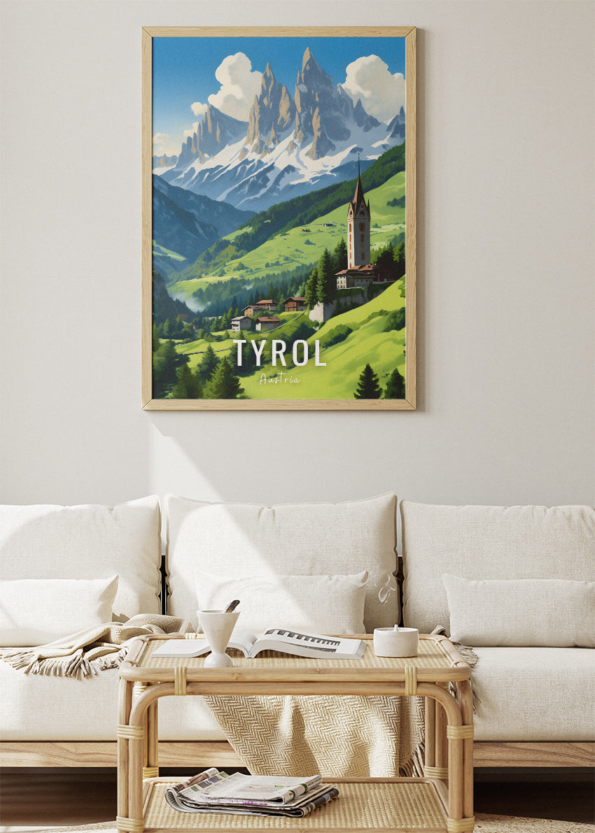 Tyrol Austria Travel Poster & Canvas Print – Alpine Mountain Landscape Wall Art
