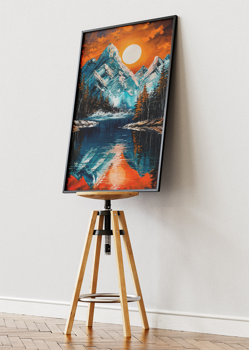 Snowy Mountain Lake at Sunset – Bold Alpine Landscape Wall Art Poster & Canvas – AI PRINT LAB