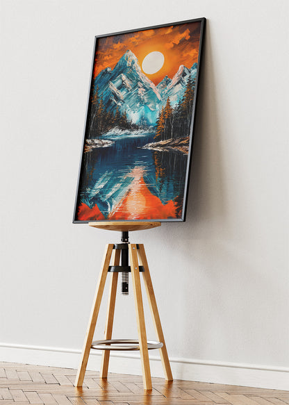 Snowy Mountain Lake at Sunset – Bold Alpine Landscape Wall Art Poster & Canvas – AI PRINT LAB