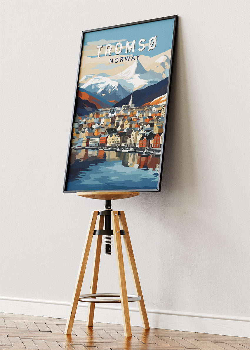 Tromsø Norway Poster & Canvas Print – Modern Illustrated Arctic Mountain Harbour Art