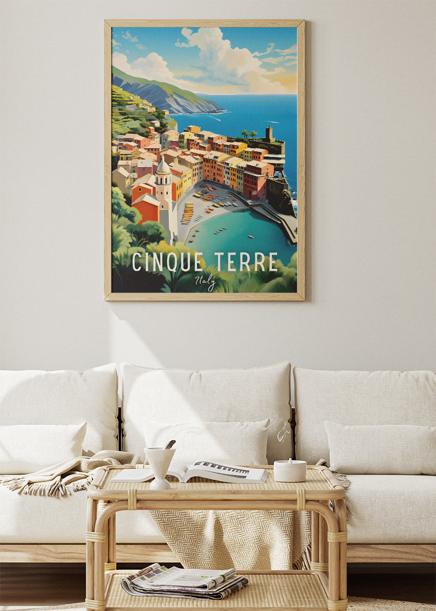 Cinque Terre Italy Poster & Canvas Print – Illustrated Coastal Vernazza Art