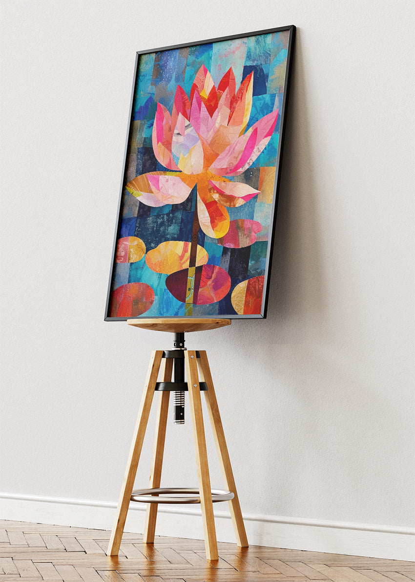 Colourful Lotus Flower Wall Art – Vibrant Abstract Botanical Canvas Print & Modern Floral Poster for Living Room Decor UK