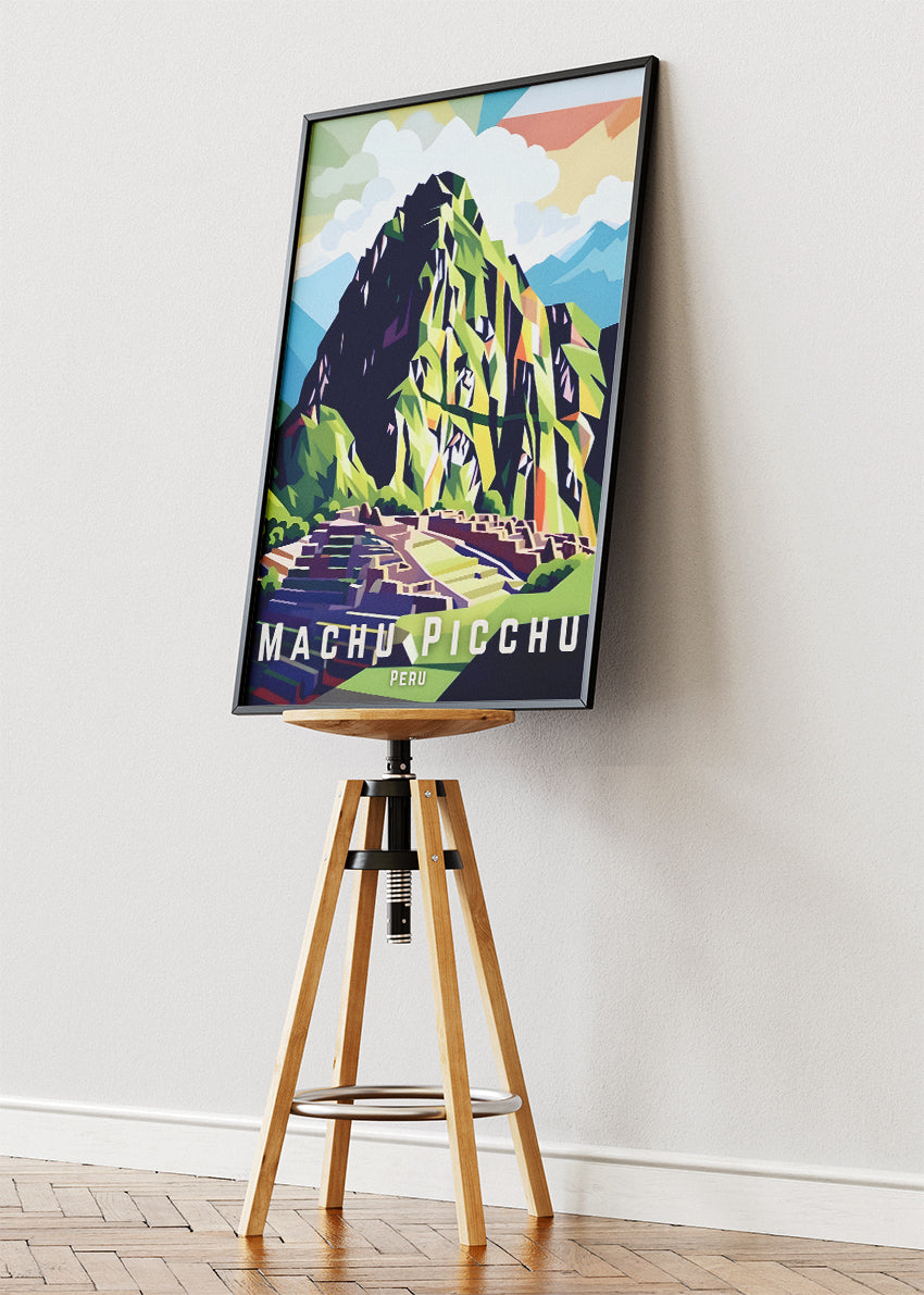 Machu Picchu Peru Poster & Canvas Print – Modern Illustrated Inca Mountain Art