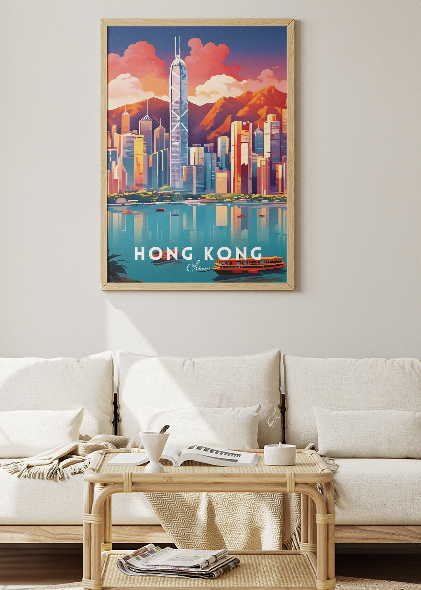Hong Kong Skyline Poster & Canvas Print – Vibrant Cityscape Illustration Art