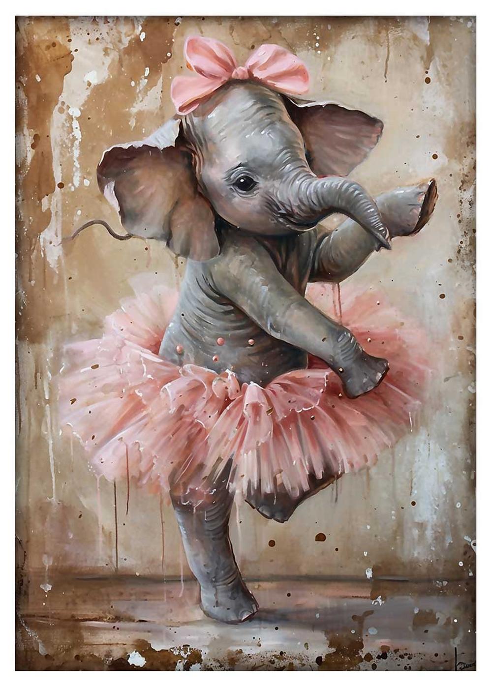 Ballerina Baby Elephant in Tutu – Cute Nursery Canvas Print & Poster – T834 – AiPrintLab
