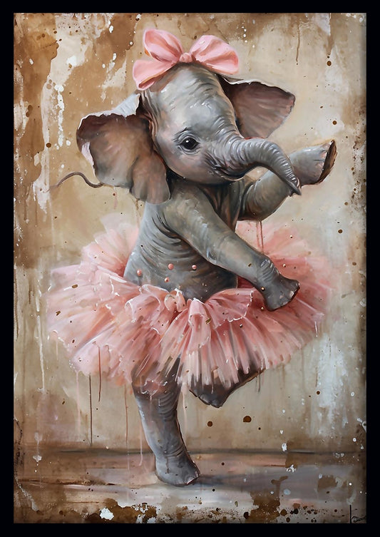 Ballerina Baby Elephant in Tutu – Cute Nursery Canvas Print & Poster – T834 – AiPrintLab