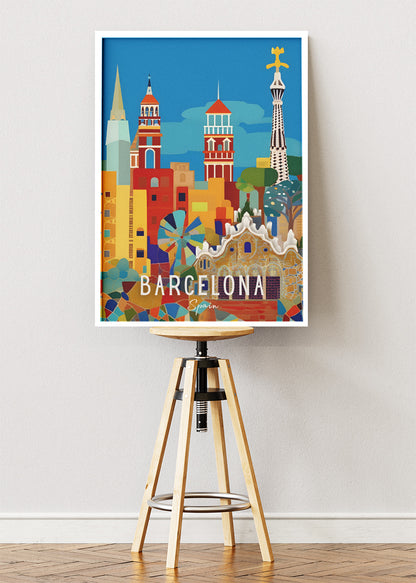 Barcelona Spain Poster & Canvas Print – Colorful Illustrated Gaudí City Art