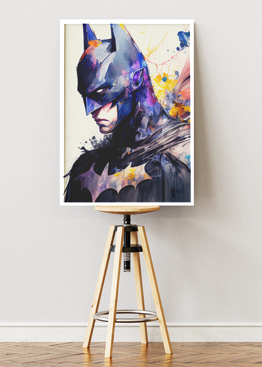Batman – Vibrant Watercolor Portrait Canvas & Poster Print – AI PRINT LAB