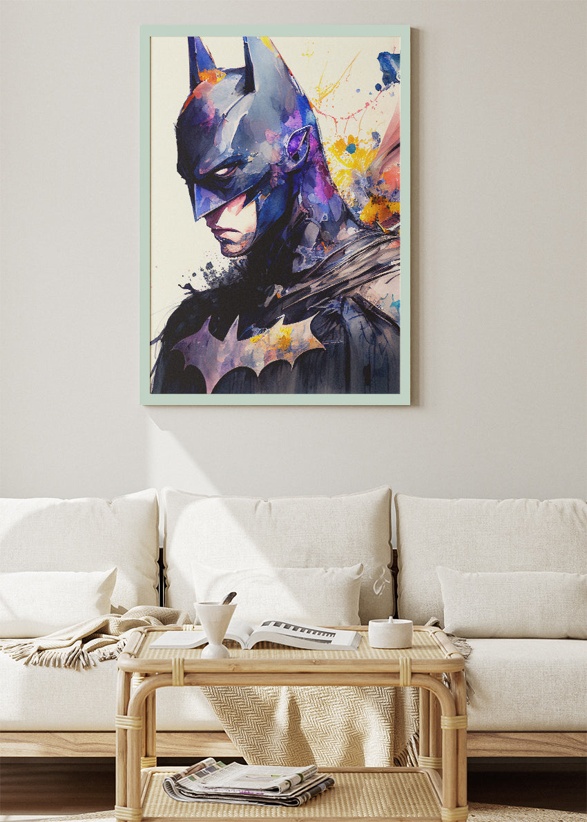 Batman – Vibrant Watercolor Portrait Canvas & Poster Print – AI PRINT LAB
