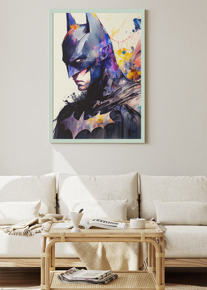 Batman – Vibrant Watercolor Portrait Canvas & Poster Print – AI PRINT LAB
