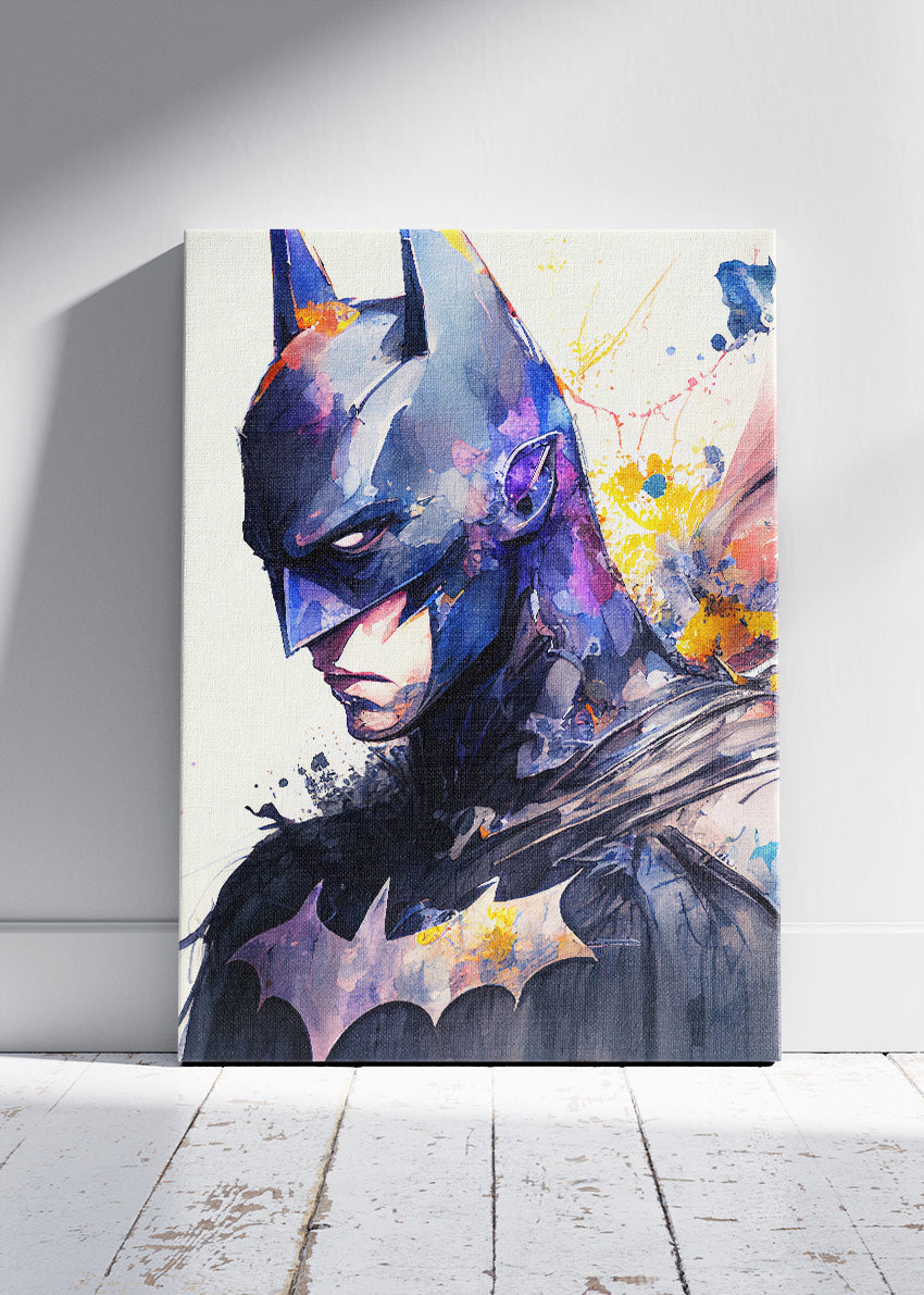 Batman – Vibrant Watercolor Portrait Canvas & Poster Print – AI PRINT LAB