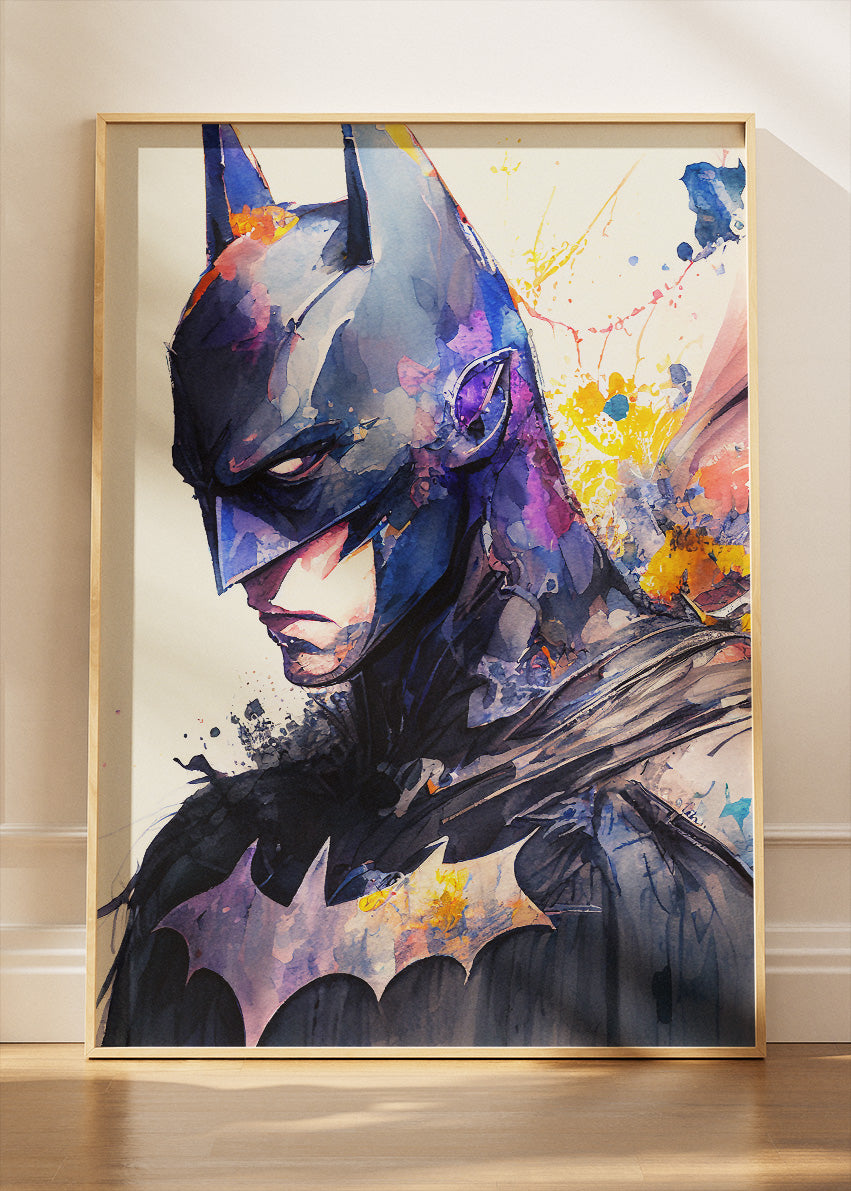 Batman – Vibrant Watercolor Portrait Canvas & Poster Print – AI PRINT LAB