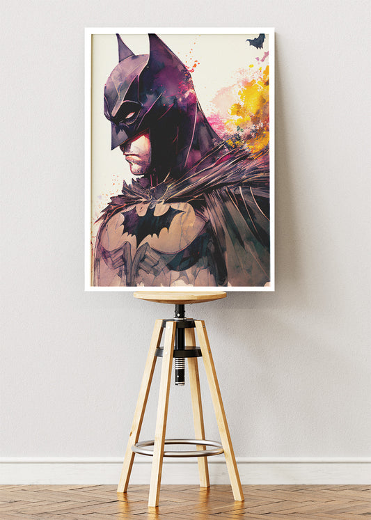 Batman – Watercolor Shadow Portrait Canvas & Poster Print – AI PRINT LAB