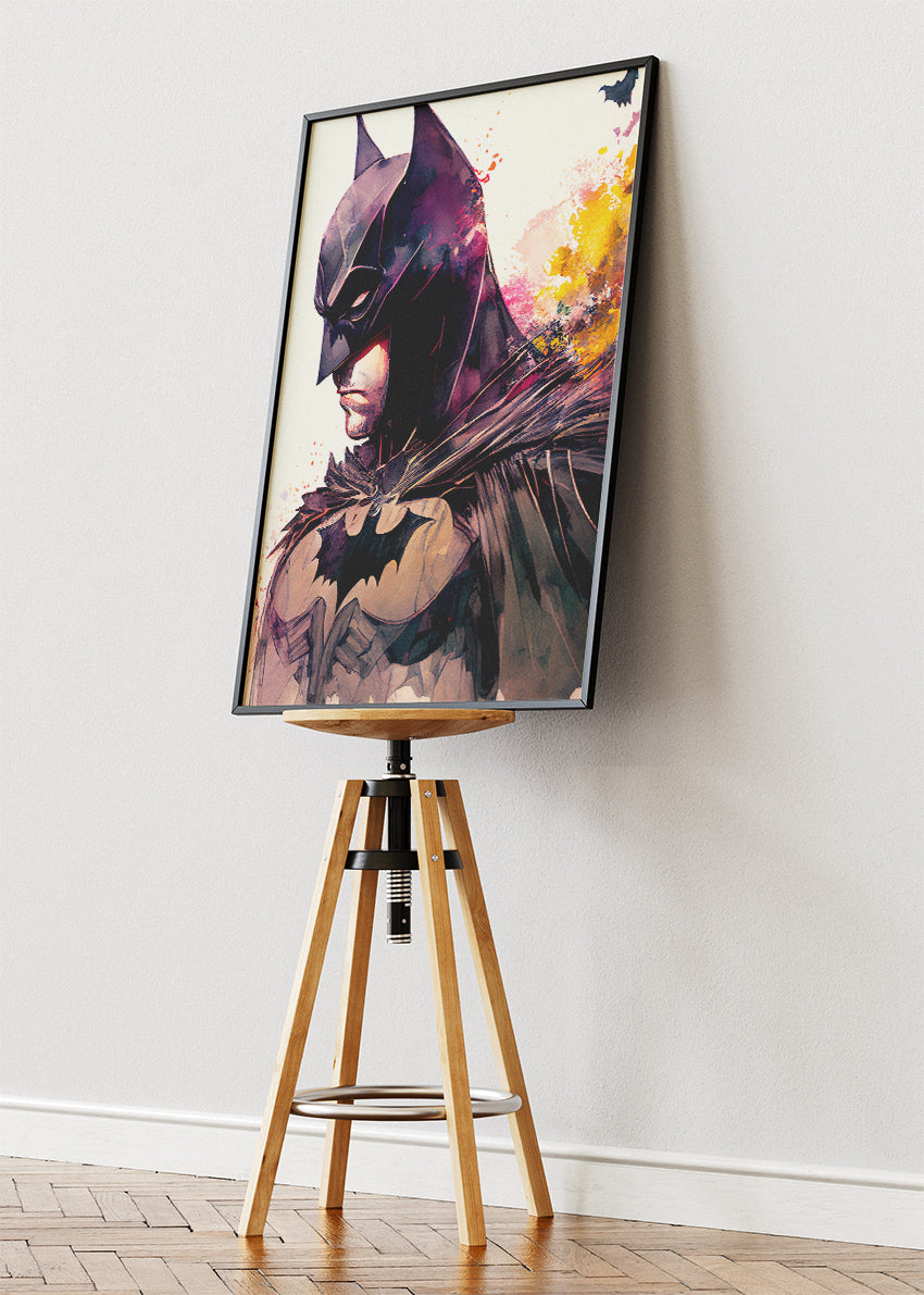 Batman – Watercolor Shadow Portrait Canvas & Poster Print – AI PRINT LAB