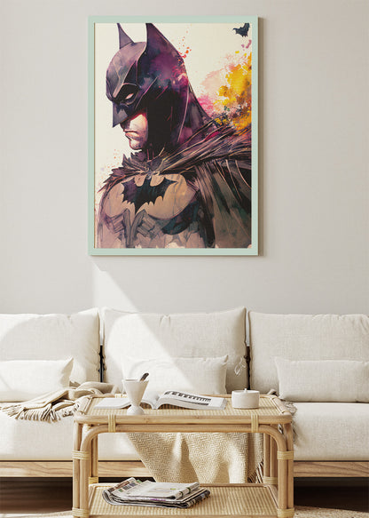 Batman – Watercolor Shadow Portrait Canvas & Poster Print – AI PRINT LAB