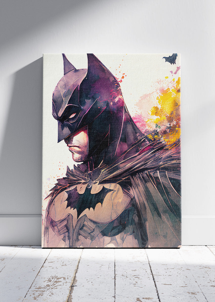 Batman – Watercolor Shadow Portrait Canvas & Poster Print – AI PRINT LAB