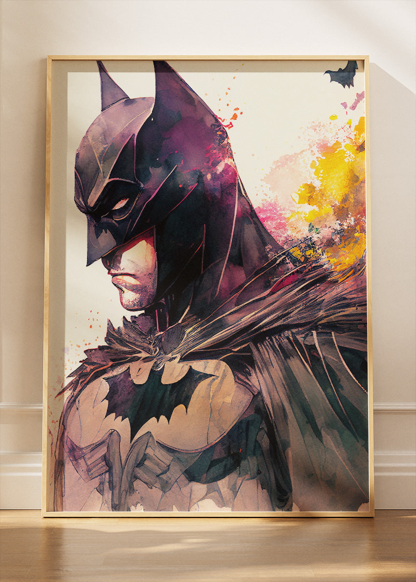 Batman – Watercolor Shadow Portrait Canvas & Poster Print – AI PRINT LAB