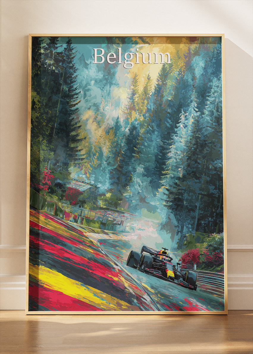 Belgium Formula One Forest Circuit Poster & Canvas | Cinematic Motorsport Wall Art