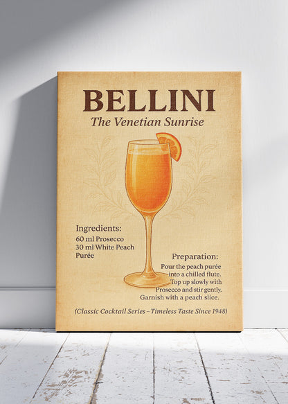 Bellini Vintage Cocktail Poster & Canvas Print | Classic Venetian Bar Wall Art