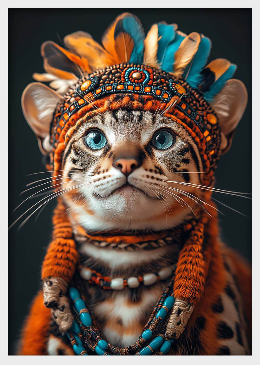 Bengal Cat Tribal Portrait Wall Art – Boho Animal Canvas & Poster Print – T1393 –