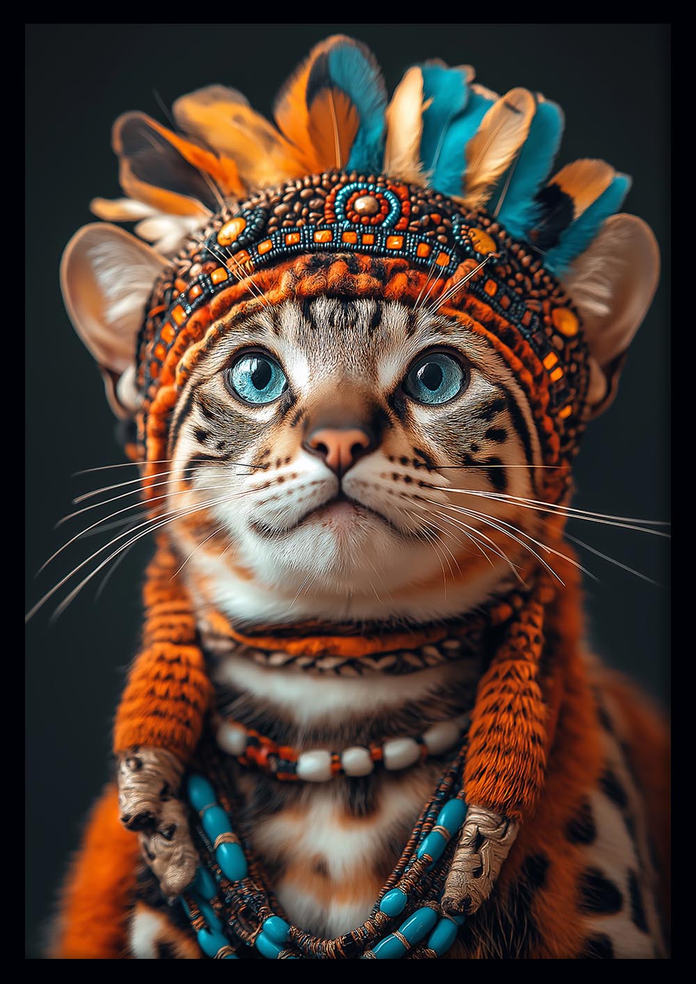 Bengal Cat Tribal Portrait Wall Art – Boho Animal Canvas & Poster Print – T1393 –