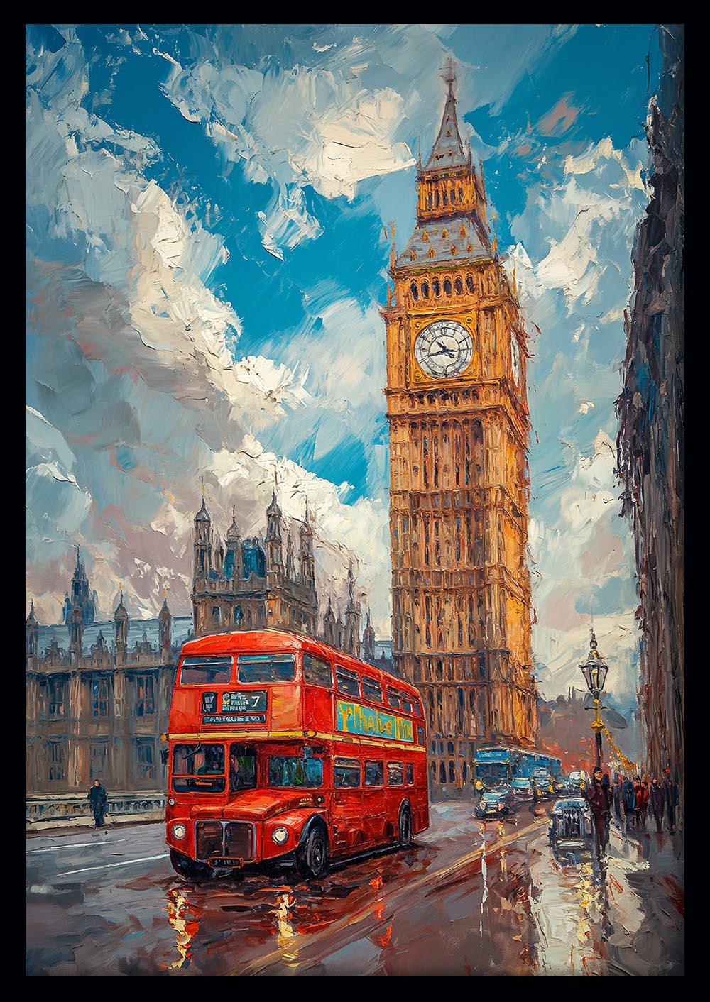 Big Ben & Red London Bus – Iconic UK Cityscape Canvas Wall Art & Poster Print – T1180 – AiPrintLab