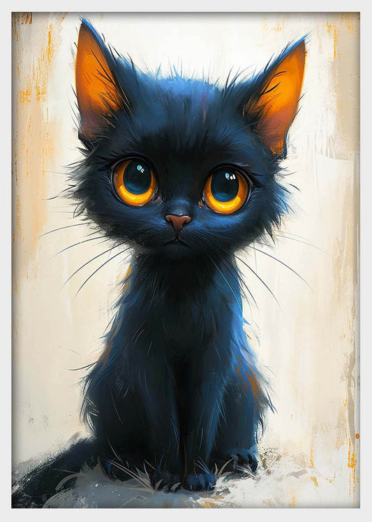 Big-Eyed Black Kitten – Adorable Wide-Eyed Cat Canvas & Poster Wall Art – T1292 – AiPrintLab