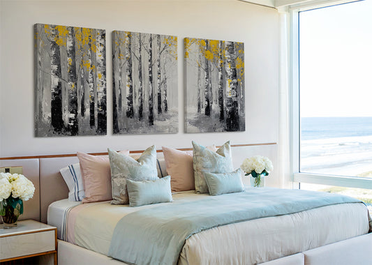 Birch Forest Path Canvas Wall Art – Black & White Woodland Landscape – Single & 3 Panel Canvas – AI PRINT LAB