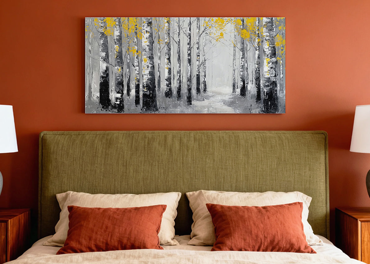Birch Forest Path Canvas Wall Art – Black & White Woodland Landscape – Single & 3 Panel Canvas – AI PRINT LAB