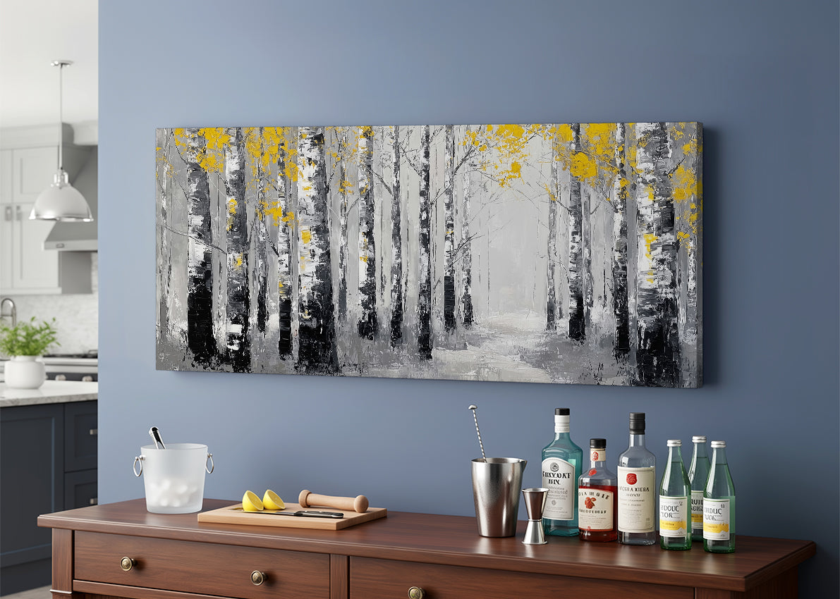 Birch Forest Path Canvas Wall Art – Black & White Woodland Landscape – Single & 3 Panel Canvas – AI PRINT LAB