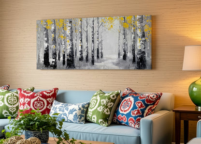 Birch Forest Path Canvas Wall Art – Black & White Woodland Landscape – Single & 3 Panel Canvas – AI PRINT LAB