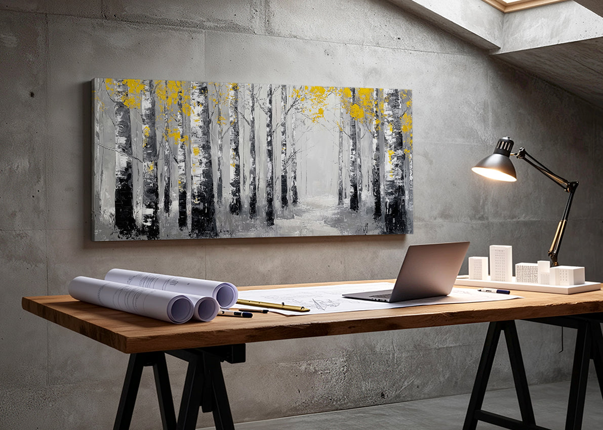 Birch Forest Path Canvas Wall Art – Black & White Woodland Landscape – Single & 3 Panel Canvas – AI PRINT LAB