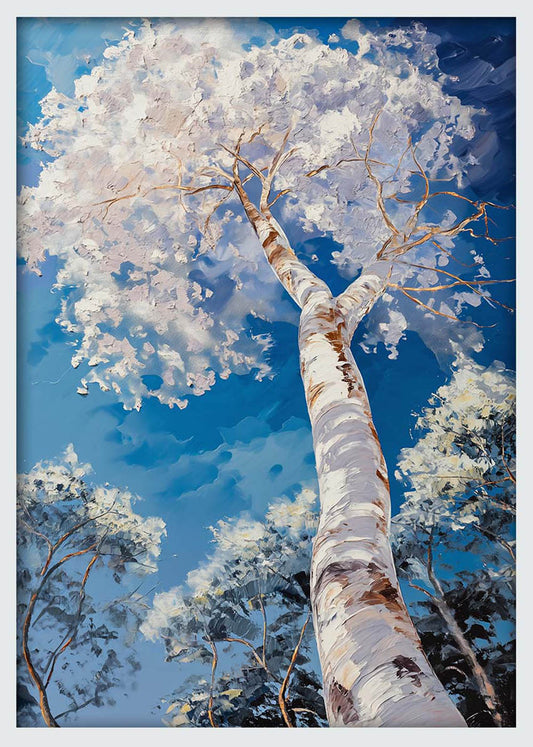 Birch Tree Against Blue Sky – Upward Forest View Canvas & Poster Wall Art – T1274 – AiPrintLab