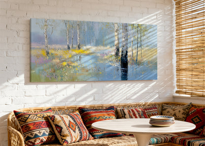 Birch Tree Reflection Canvas Wall Art – Single & 3 Panel Split – AI PRINT LAB