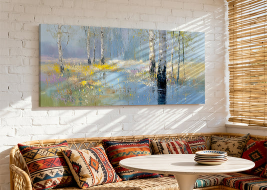 Birch Tree Reflection Canvas Wall Art – Single & 3 Panel Split – AI PRINT LAB