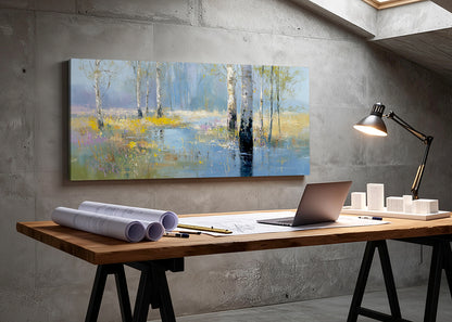 Birch Tree Reflection Canvas Wall Art – Single & 3 Panel Split – AI PRINT LAB