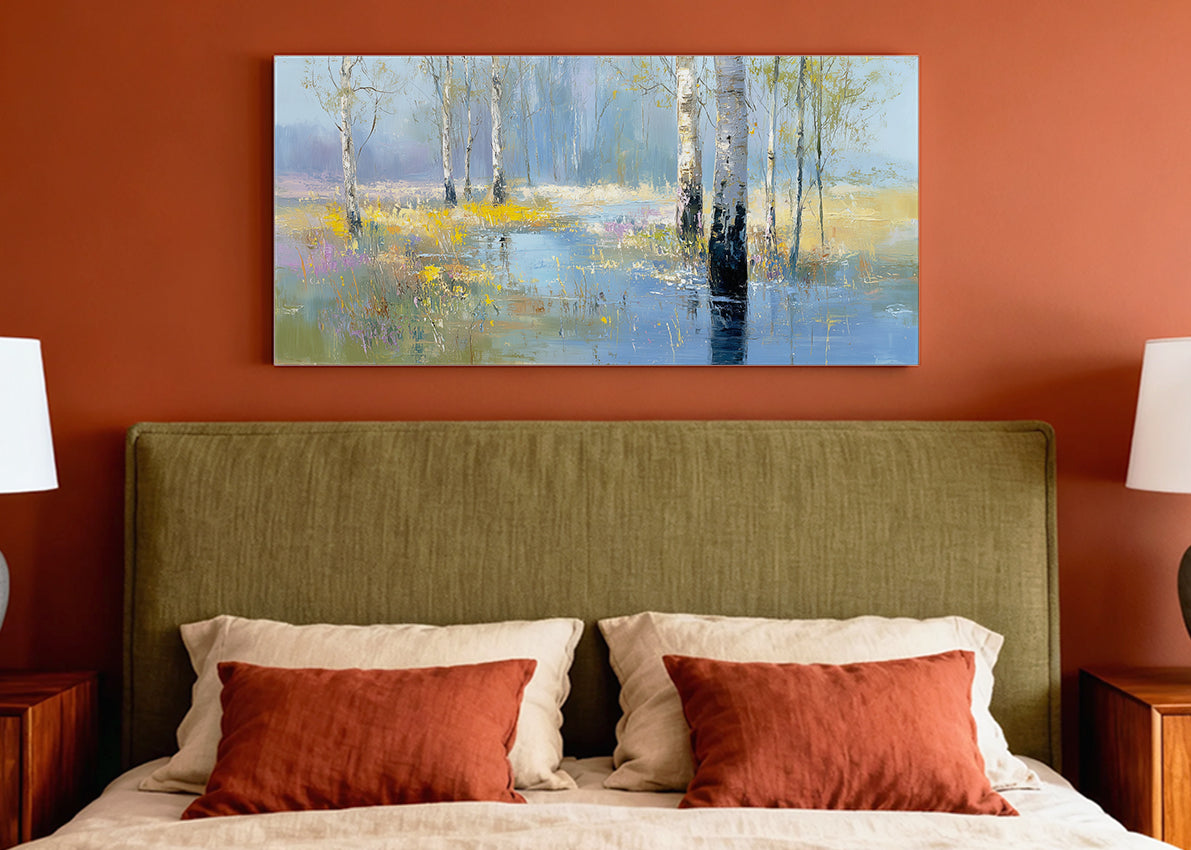 Birch Tree Reflection Canvas Wall Art – Single & 3 Panel Split – AI PRINT LAB