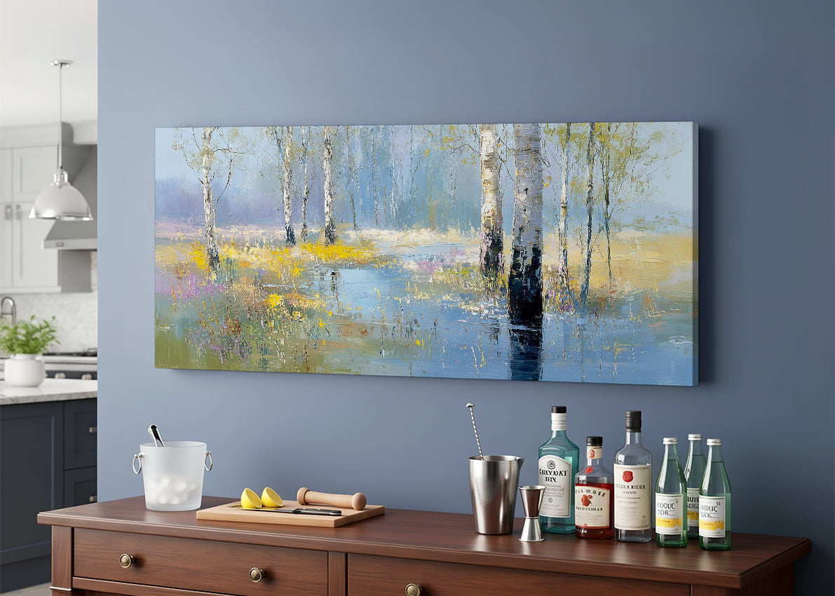 Birch Tree Reflection Canvas Wall Art – Single & 3 Panel Split – AI PRINT LAB