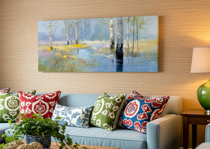 Birch Tree Reflection Canvas Wall Art – Single & 3 Panel Split – AI PRINT LAB