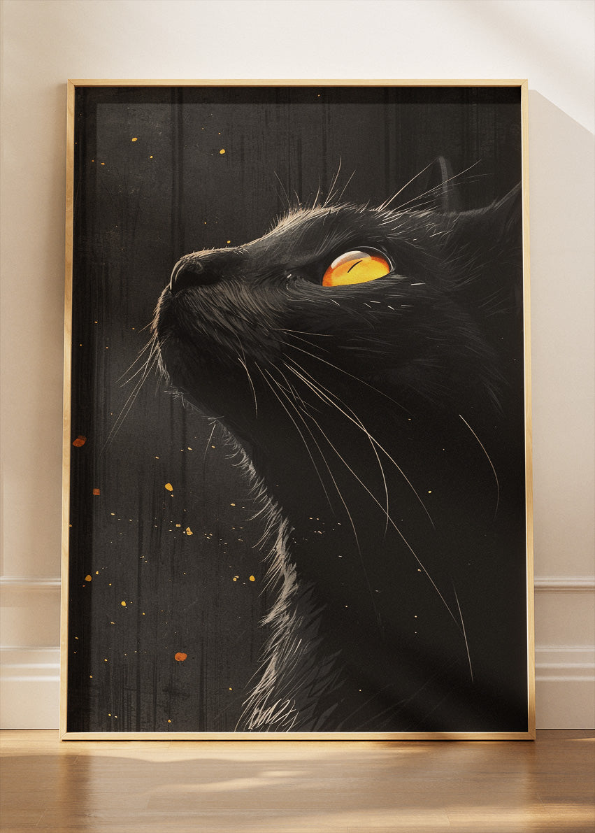 Black Cat Wall Art Print & Canvas – Dark Minimalist Feline Artwork