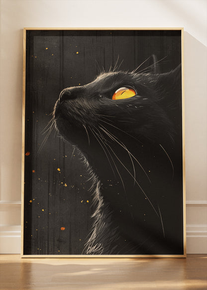 Black Cat Wall Art Print & Canvas – Dark Minimalist Feline Artwork