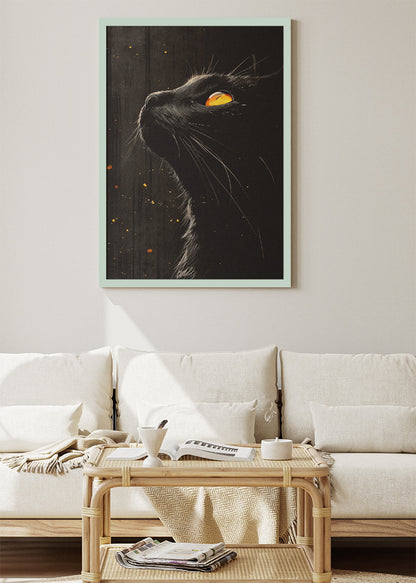 Black Cat Wall Art Print & Canvas – Dark Minimalist Feline Artwork