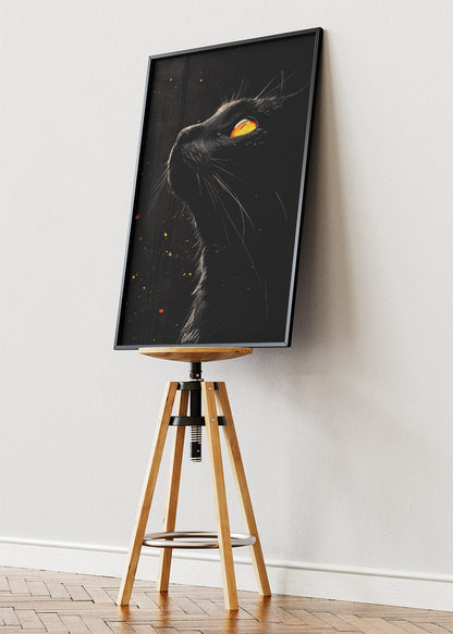 Black Cat Wall Art Print & Canvas – Dark Minimalist Feline Artwork